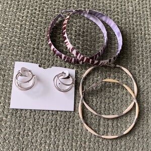 Elegant Silver and Cream Hoop Earrings Set